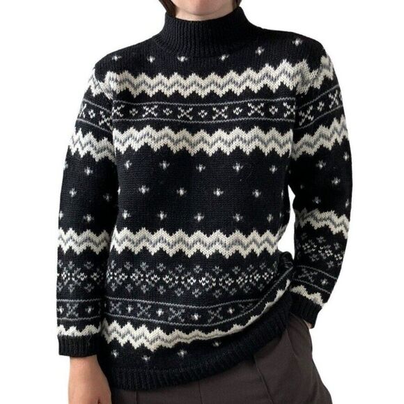 Vintage 90s Liz Claiborne Black 100% Wool Oversized Chunky Christmas Sweater S - Picture 6 of 7